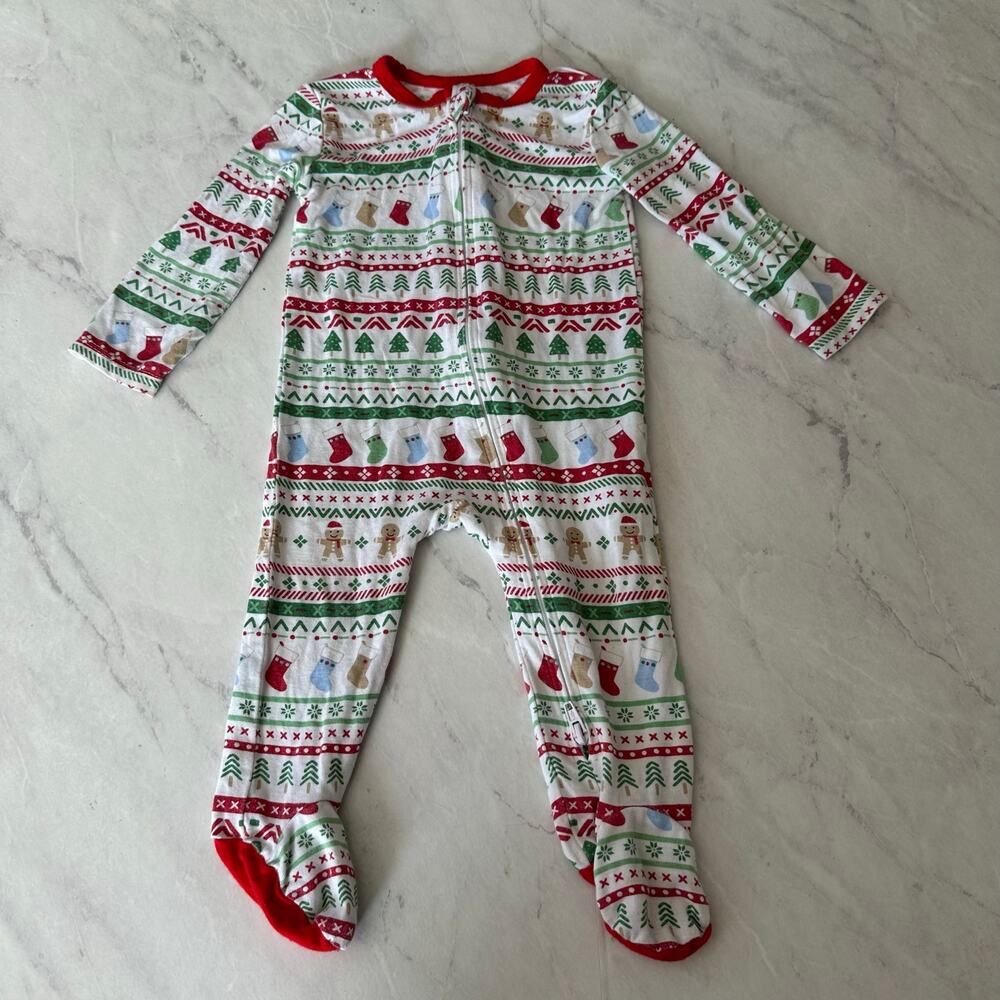 Little Me baby 6 months holiday christmas sleeper bamboo footed zip up boy girl